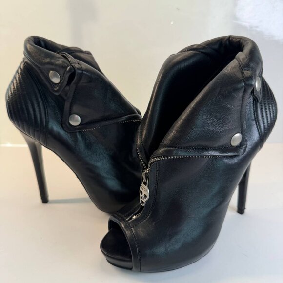 Alexander McQueen Leather Peep-Toe Platform Booties – Black – EU 36 - Picture 2 of 16